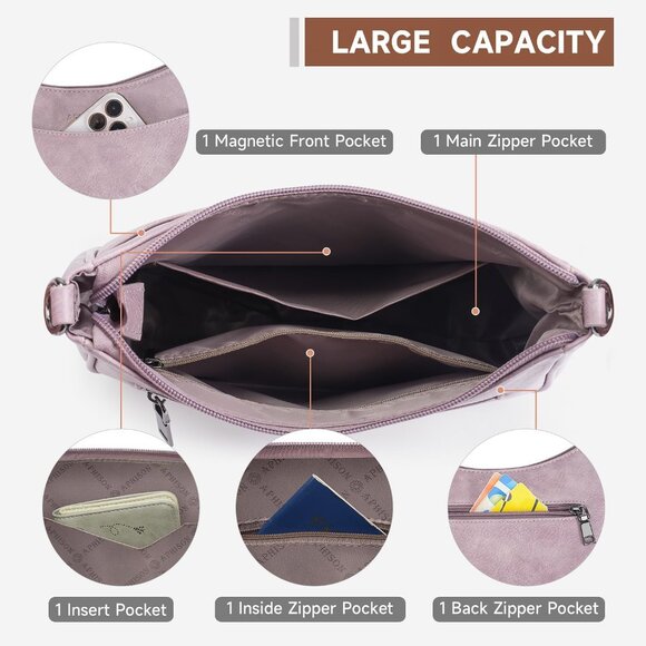 Women's Purple Imported Leather Crossbody With Adjustable Strap Shoulder Handbag - Picture 3 of 6